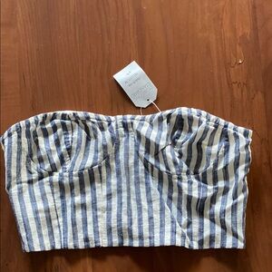 Striped linen Blue and White Bustier Top M. New.